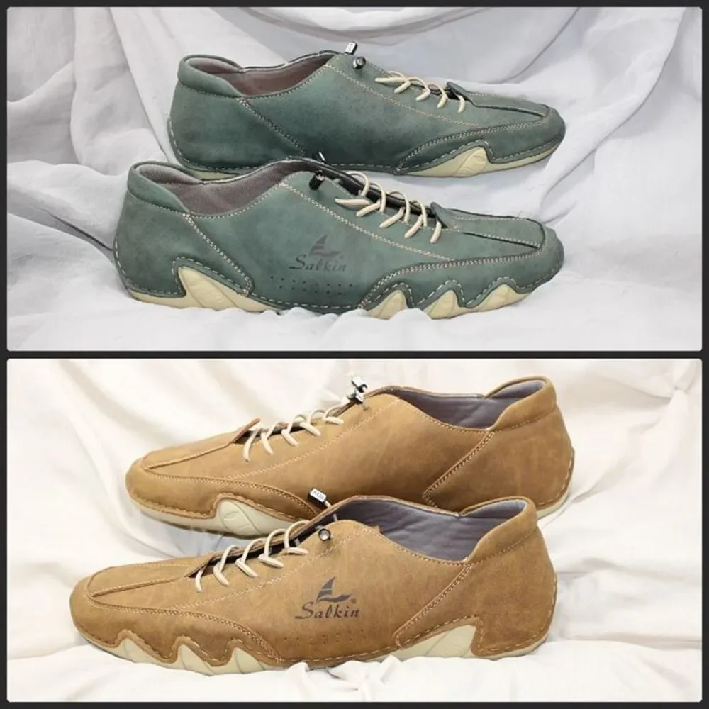 Salkin Beige OR Green Suede Leather Driving Shoes Men’s 13-14 Barefoot Style